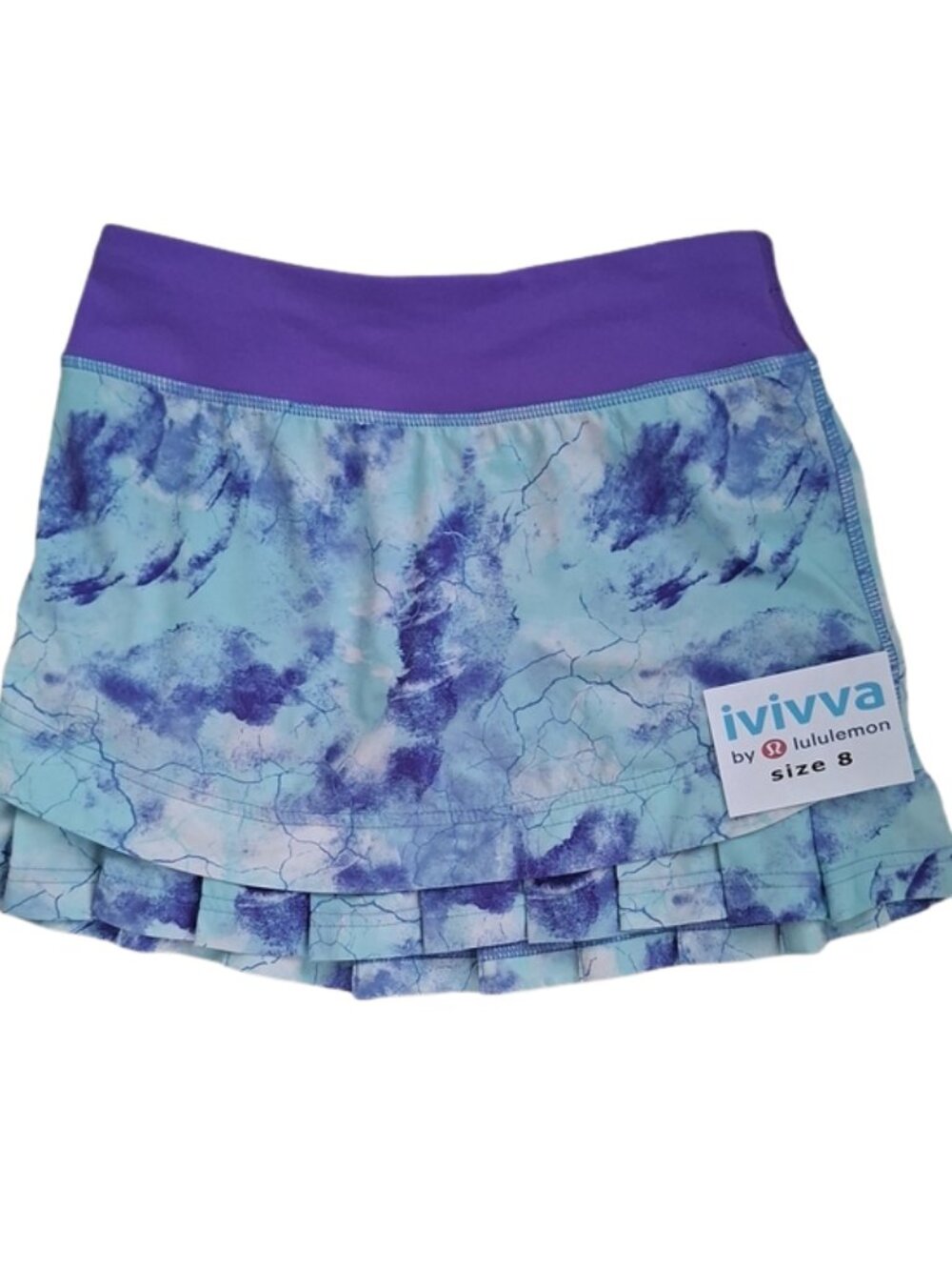 Ivivva Girl by Lululemon 🍋 Purple Aqua Athletic Skort drawstring pocket Size 8